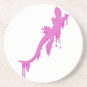 Verstoorde roze salamander met verfdrukking zandsteen onderzetter