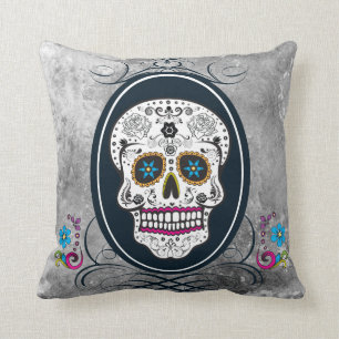 Verstoorde suikerschedel in een Lijst piloot Kussen