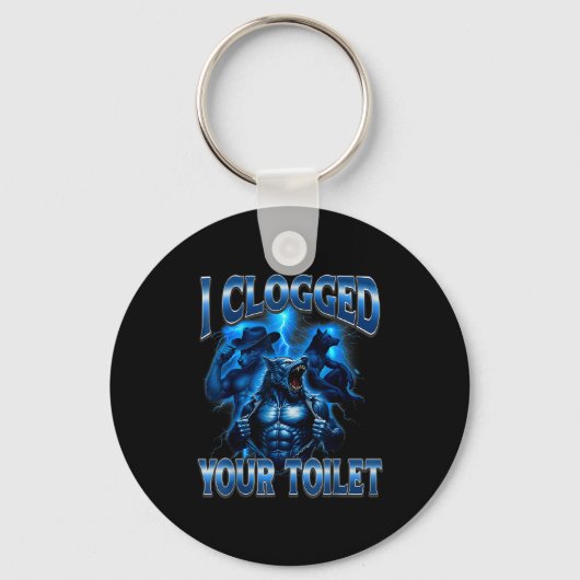 Verstopte wc grappige alpha wolf meme stom sleutelhanger (Voorkant)