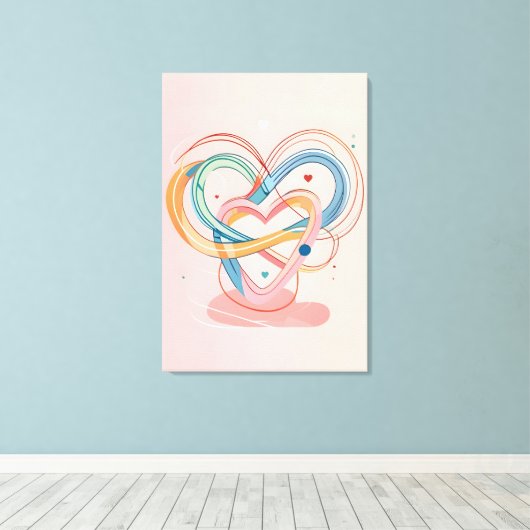 "Verstrengelde harten Abstracte liefde Symbool Art Canvas Afdruk (Insitu (Houten vloer))