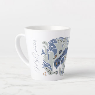 Verstrengelde Vogels tekst blauw/grijs TWArt Latte Mok