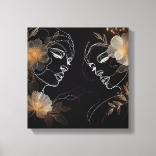 Verstrengelde Vrouwelijke Gezichten met Gouden Blo Canvas Afdruk