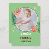 Vert 1er anniversaire Papillon Invitation avec pho (Devant / Derrière)