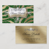 Vert 2 d'or de zèbre de carte de visite de bijoux (Devant / Derrière)
