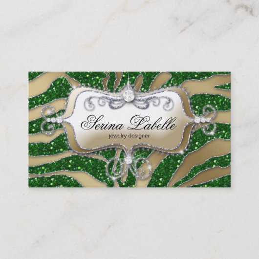 Vert 2 d'or de zèbre de carte de visite de bijoux (Devant)
