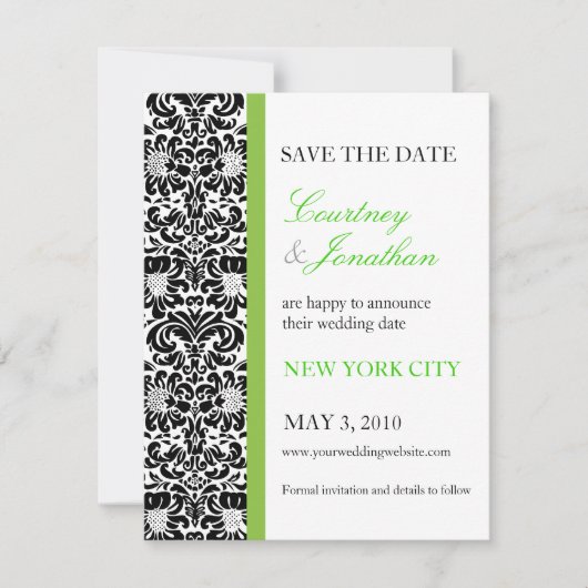 Vert Accentué Damas Enregistrer La Date Invitation (Devant)