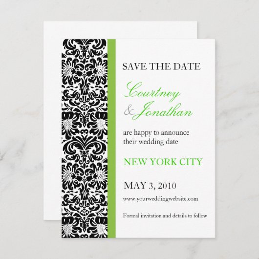 Vert Accentué Damas Enregistrer La Date Invitation (Devant / Derrière)