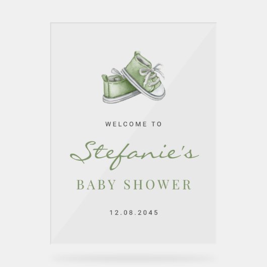 Vert Aquarelle Baby shower Chaussures bébé (Recto)