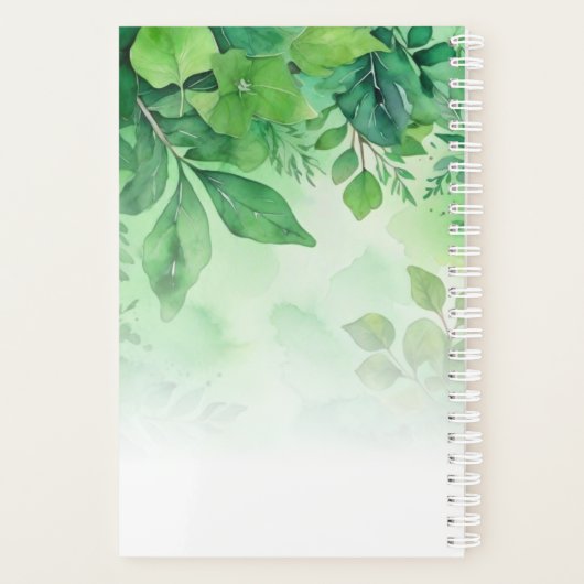 Vert Aquarelle Feuille Élégant Script Monogramme (Dos)