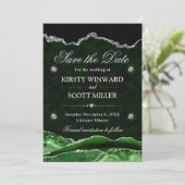 Vert Argent Pailleté Marbre Agate Save the Date (Debout devant)