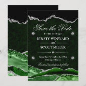 Vert Argent Pailleté Marbre Agate Save the Date (Devant / Derrière)