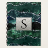 Vert Argent Paillettes Marbre Géode Agate Monogram (Devant)
