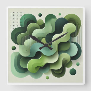 Vert Art déco abstrait Horloge murale