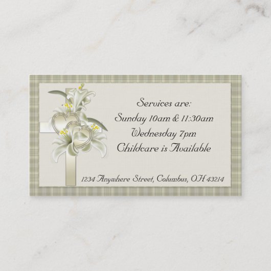 Vert avec Croix d'or/Coeurs/Fleurs Cartes de visit (Dos)