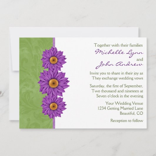 Vert avec Faire-part de mariage de fleurs violette (Devant)