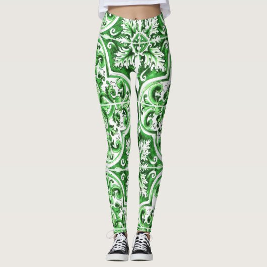 Vert Azulejo Dolce Leggings charme méditerranéen (Devant)