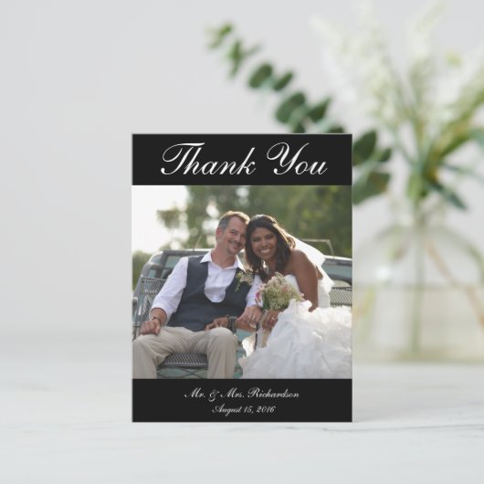 Vert. B&W Aangepaste trouwfoto Dank u Briefkaart (Staand voorkant)