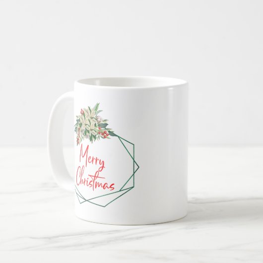 Vert blanc Floral Joyeux café de Noël Mug (Devant gauche)
