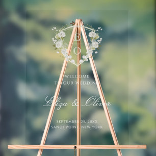 Vert Blanc Floral Monogram Crest Mariage Bienvenue