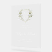 Vert Blanc Floral Monogram Crest Mariage Bienvenue (Angle)
