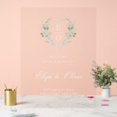 Vert Blanc Floral Monogram Crest Mariage Bienvenue (Mariage)