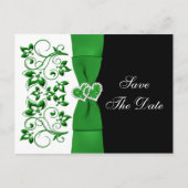 Vert, Blanc, Floral Noir Enregistrer La Date Carte (Devant)