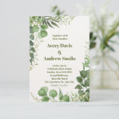 Vert Blanc Illustré Faire-part de mariage floral (Debout devant)