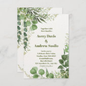 Vert Blanc Illustré Faire-part de mariage floral (Devant / Derrière)