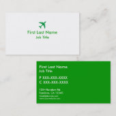 Vert blanc simple avion sur mesure cartes de visit (Devant / Derrière)