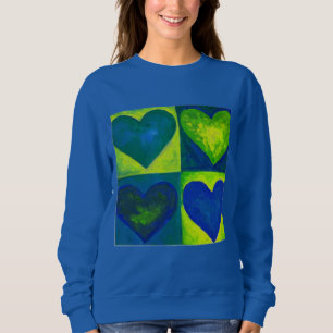 Vert bleu Aquarelle Coeur Coeurs Art Sweatshirt