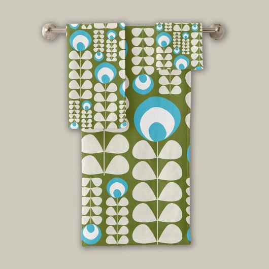 Vert, Bleu Clair, Crème Fleurs Motif Mid Mod