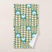 Vert, Bleu Clair, Crème Fleurs Motif Mid Mod (Serviette à main)