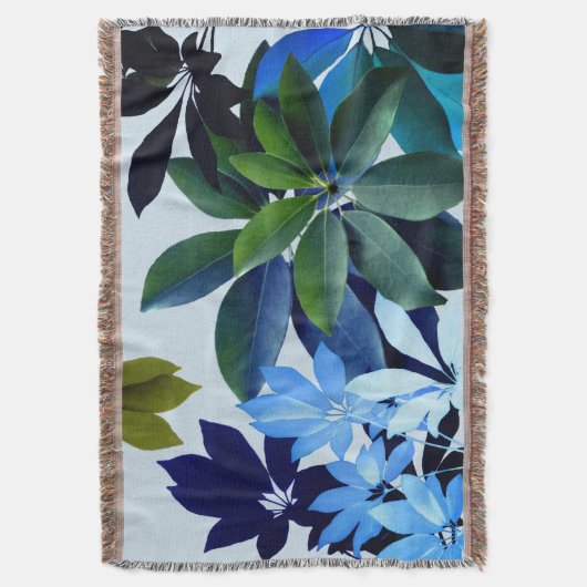 Vert, Bleu Feuille Motif d'art Jetez la couverture (devant Vertical)