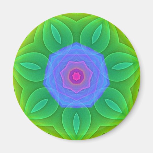 Vert bleu fractal Mandala Star Fridge Magnet (Devant)
