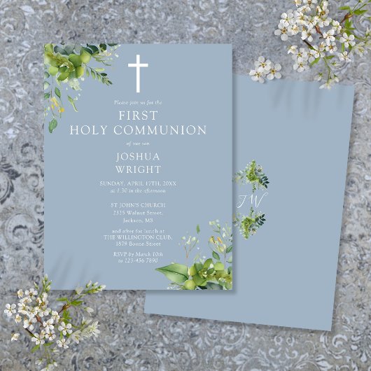 Vert Bleu Première Communion Sainte Invitation