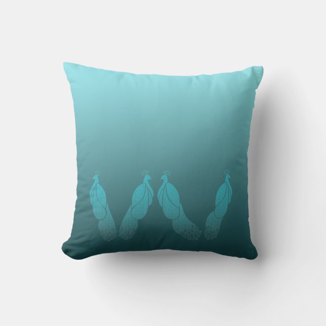Vert-bleu turquoise avec le coussin de paons d'art (Recto)