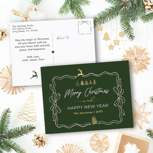 Vert : Bow et Doodles Festive Carte postale de vac