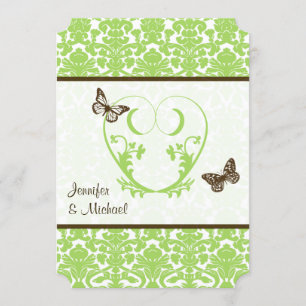 Vert, Brown coeur, papillons Faire-part de mariage