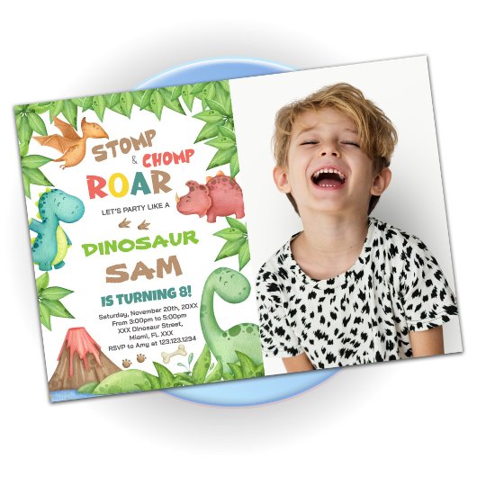 Vert Brown Dinosaure Anniversaire Invitations avec