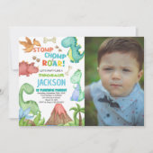 Vert Brown Dinosaure Anniversaire Invitations avec (Devant)