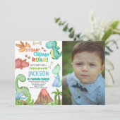 Vert Brown Dinosaure Anniversaire Invitations avec (Debout devant)