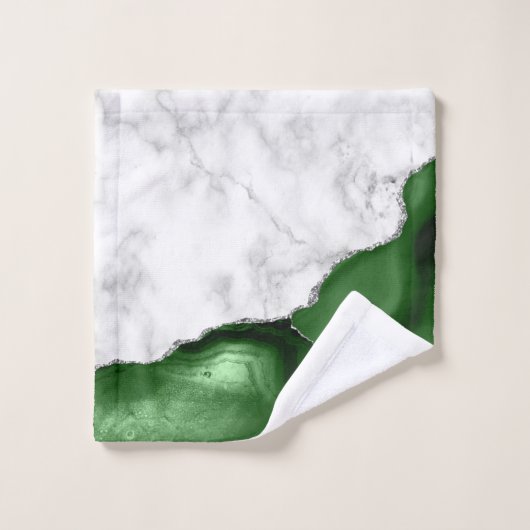 Vert Chasseur Agate Pailleté Argent Marbre Blanc (Gant de toilette)