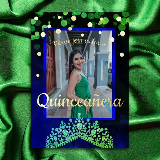 Vert chatoyant, Or, Quinceanera bleu Invitation