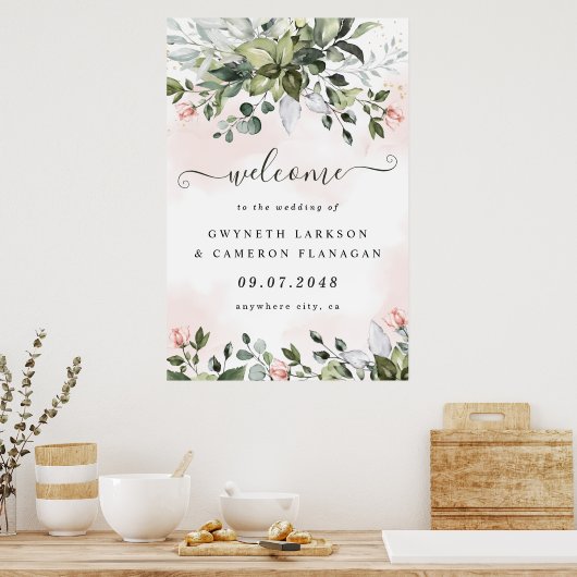 Vert clair Dusty Blue Mariage Affiche de bienvenue (Cuisine)