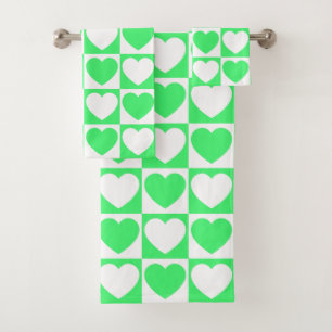 Vert clair et À damiers blanc aux coeurs