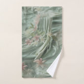 Vert, Crème, Draps De Soie Et Fleurs De Pinkish (Serviette à main)