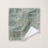 Vert, Crème, Draps De Soie Et Fleurs De Pinkish (Gant de toilette)