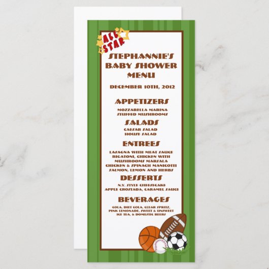 Vert d'All Star de 25 cartes de menu (Devant / Derrière)