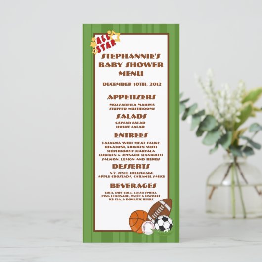 Vert d'All Star de 25 cartes de menu (Debout devant)