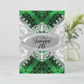 Vert Damas & Diamant Tiara Sweet 16 Invitation (Debout devant)